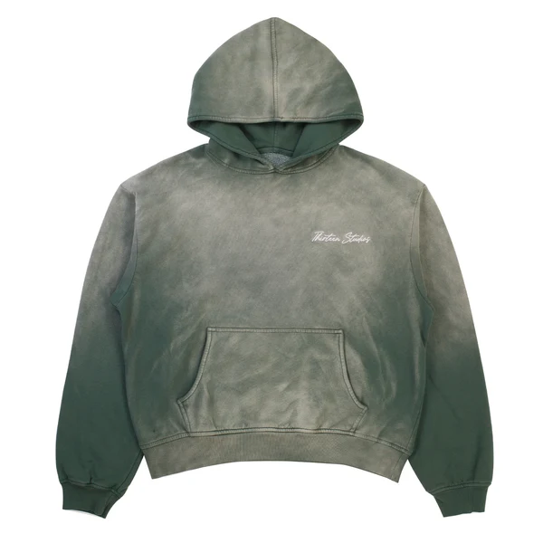 Thirteen Studios Embroidered Logo Hoodie Faded Green Front Side