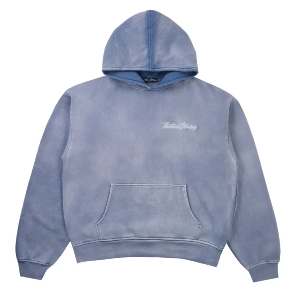 Thirteen Studios Logo Baby Blue Faded Hoodie Front Side